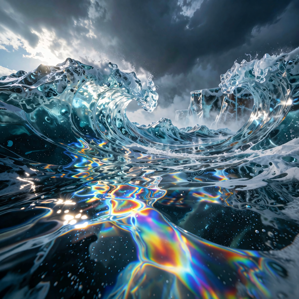 Iridescent glass ocean wave generated with Krealize