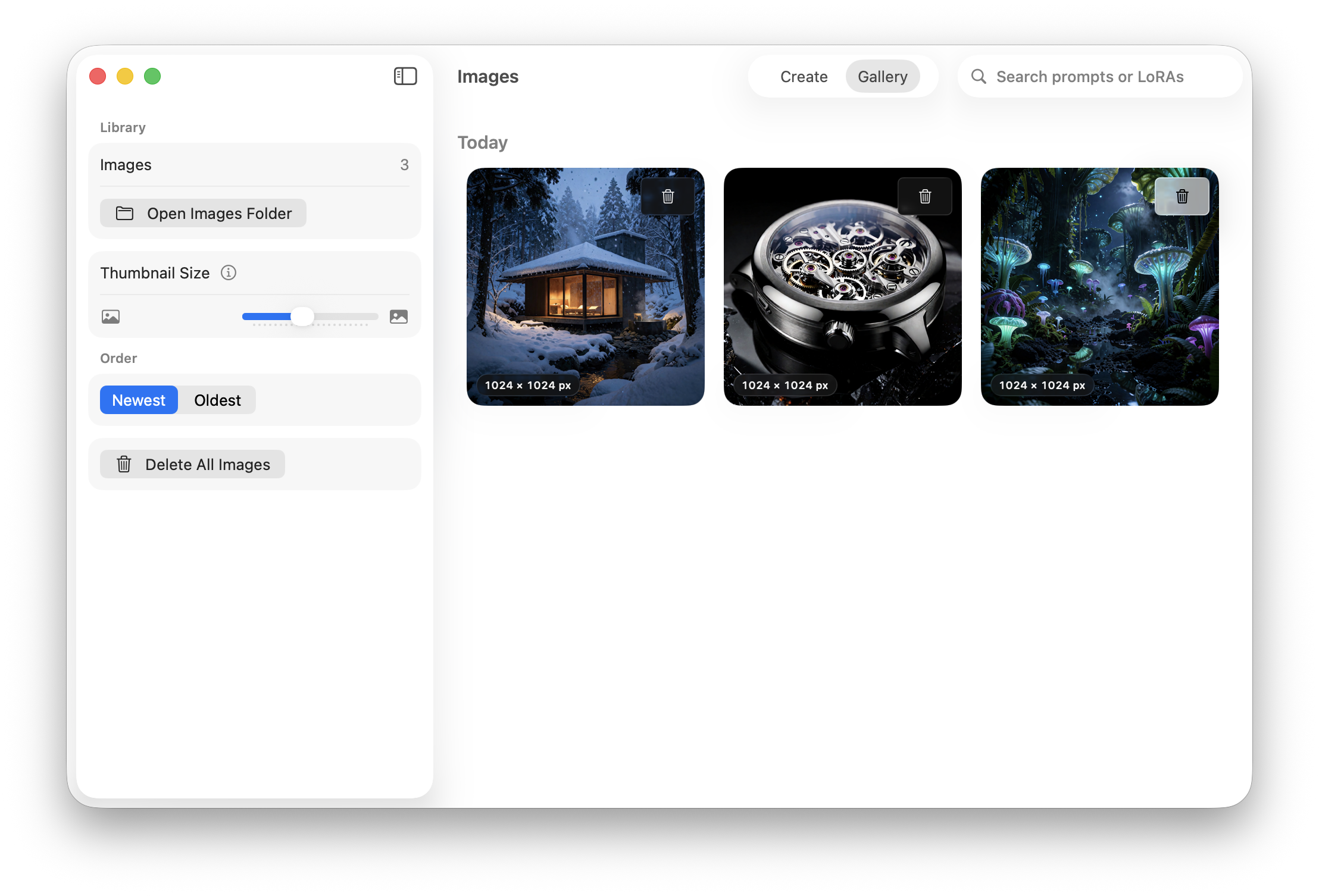 Krealize Gallery view showing locally saved images